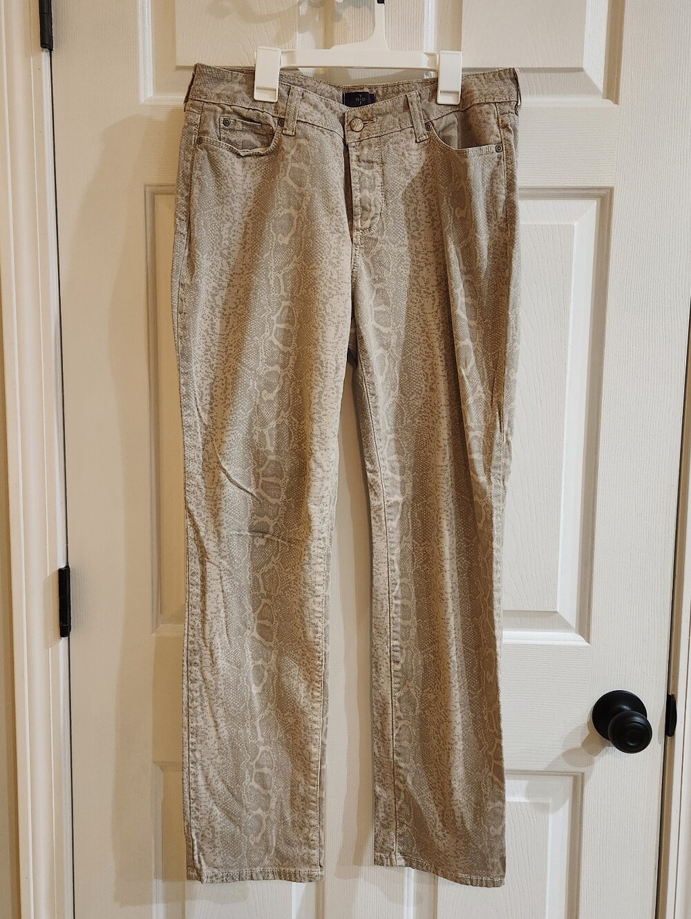 NYDJ Jeans Womens 10  Gray Beige Reptile Snake Print Skinny Mid Rise  Jeans